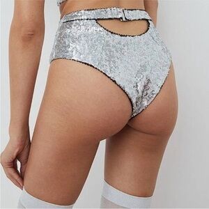 For Love And Lemons Silver Glimmer Sequin High Waist Panties